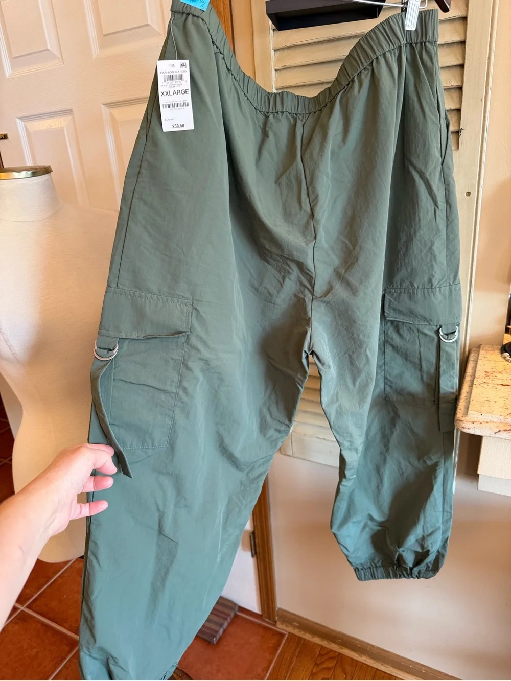 Bar III Olive Green Cargo Pants with Elastic Ankles